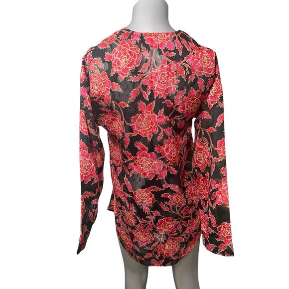 Vtg Victoria’s Secret Sleep Gown Small Peekaboo Black Red Rose Floral Lingerie - Picture 2 of 11